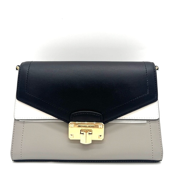Michael Kors Kinsley leather Medium shoulder Flap Crossbody Bag Optic White - Picture 1 of 9